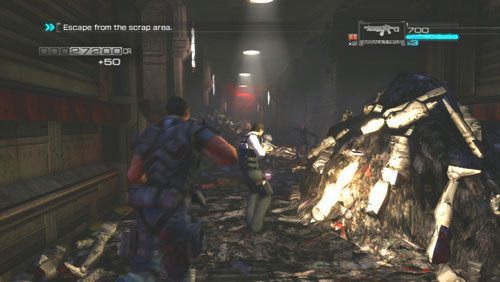 [7] Przechodząc korytarzem ze stosami złomu bacznie obserwujemy prawą stronę - Rozdział 5 | Bonusy (Secur-Com) Binary Domain - Binary Domain - poradnik do gry