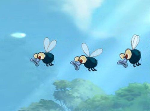 Na końcu poziomu czeka na Ciebie boss - Hej - ho moskito (300 L); Nie złapiesz mnie | Pokręcona Dżungla | Rayman Origins - Rayman Origins - poradnik do gry