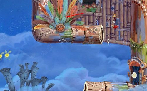 Za drzwiami czeka Cię kolejna przejażdżka na grzbiecie potwora (zaraz przed tym, miniesz roślinkę z 4 L) - Podniebna sonata (300 L, 2:50); Bez odwrotu (175 L) | Pustynia Dijirdów - Rayman Origins - poradnik do gry