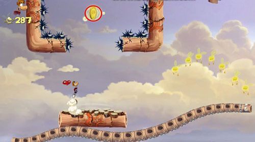 Za drzwiami z okiem czeka na Ciebie ostatnia klatka z E, którą będziesz mógł zniszczyć, po pozbyciu się wszystkich przeciwników - Podniebna sonata (300 L, 2:50); Bez odwrotu (175 L) | Pustynia Dijirdów - Rayman Origins - poradnik do gry