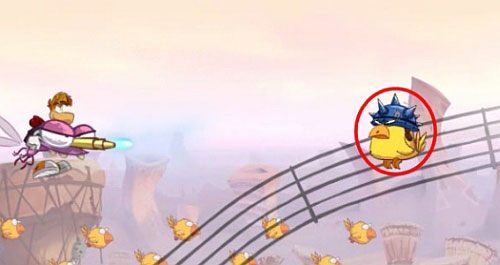 Pamiętaj również o strzelaniu do bębnów, dzięki którym trafisz cele normalnie nieosiągalne (np - Nie strzelaj tyle (300 L); Rzępolony pościg | Pustynia Dijirdów | Rayman Origins - Rayman Origins - poradnik do gry