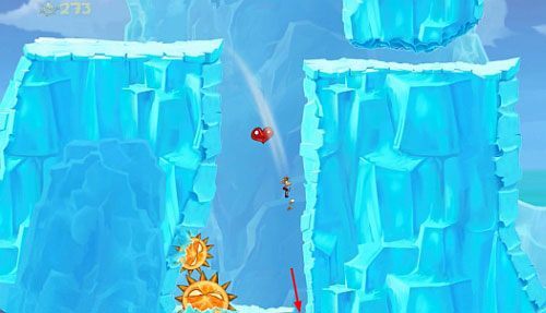 Przed drzwiami znajdziesz kolejną roślinkę (5 L) - Polarny pościg (300 L, 1:50) | Kraina Smakoszy | Rayman Origins - Rayman Origins - poradnik do gry