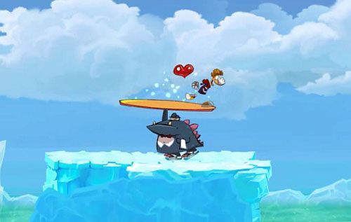 Później będziesz musiał niszczyć kostki lody, w których zamrożone są L - Dzwonią dzwonki sań (300 L, 1:50) | Kraina Smakoszy | Rayman Origins - Rayman Origins - poradnik do gry