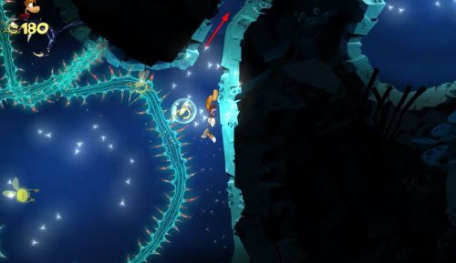 Płynąc dalej w dół dotrzesz do drzwi z okiem - Pływanie z Gwiazdami (300 L, 1:25) | Morze Szczęśliwości | Rayman Origins - Rayman Origins - poradnik do gry