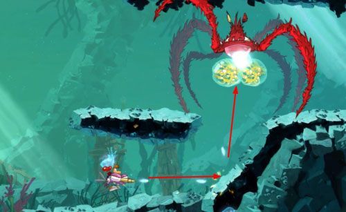 W pewnych momentach będziesz musiał manewrować między braćmi bliźniakami bossa z poprzedniego świata - Ogień zwalczaj wodą (300 L); Piracki skarb | Morze Szczęśliwości - Rayman Origins - poradnik do gry