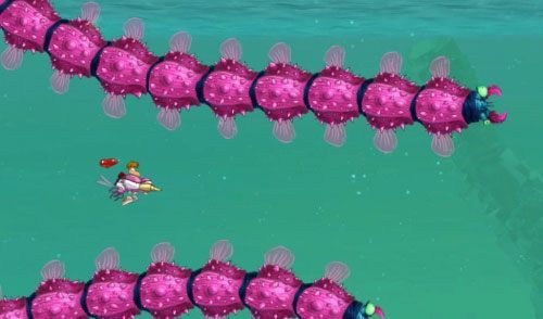 Na końcu poziomu czeka obowiązkowa klatka z E - Ogień zwalczaj wodą (300 L); Piracki skarb | Morze Szczęśliwości - Rayman Origins - poradnik do gry