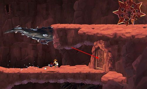 Za drzwiami atakuj pokrętła, które zaczną unosić most - Magiczne Małpki (300 L, 3:00); Droga Elektrunów (175 L) | Mistyczny Szczyt - Rayman Origins - poradnik do gry