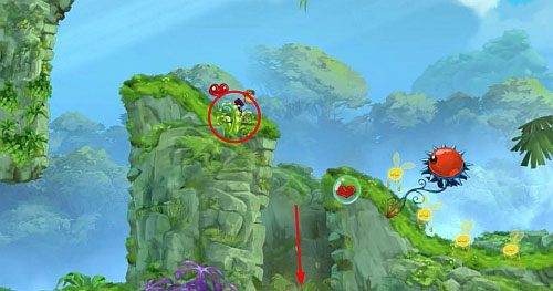 Skocz na platformy, na których znajdują się przeciwnicy, by uwalniać L - Zejdź mi z drogi (300 L, 1:20) | Świątynia Łaskotek | Rayman Origins - Rayman Origins - poradnik do gry