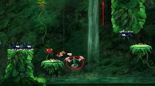 Przed drzwiami znajdziesz dwa Żalumki, jeden na ścianie drugi w wodzie - W górę i w dół (300 L, 1:50) | Świątynia Łaskotek | Rayman Origins - Rayman Origins - poradnik do gry