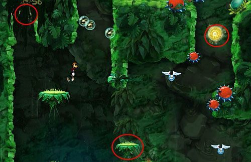 Wspinając się dalej w górę do drzwi z okiem, po drodze zniszcz Żalumek oraz zbierz LK i 8 L - Łowca Łowców (300 L); Wspinaczka (300 L, 2:40) | Świątynia Łaskotek - Rayman Origins - poradnik do gry