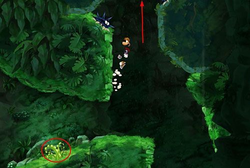 Po zdobyciu monety wróć się na dół po L - Łowca Łowców (300 L); Wspinaczka (300 L, 2:40) | Świątynia Łaskotek - Rayman Origins - poradnik do gry