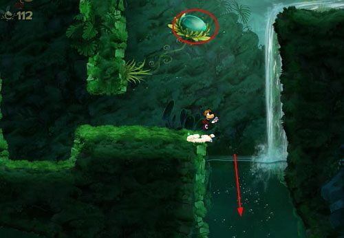 Za drzwiami zniszcz Żalumek za przeciwnikiem - Ciągle płynie (300 L, 1:20) | Świątynia Łaskotek | Rayman Origins - Rayman Origins - poradnik do gry