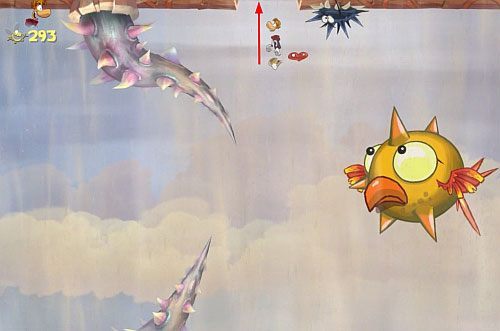 Nad drzwiami z okiem, na ścianie, znajdziesz Żalumek - Podstępne wiatry (300 L, 2:35) | Ględzoce Groty | Rayman Origins - Rayman Origins - poradnik do gry