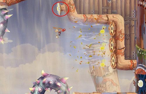 Zaraz za drzwiami znajdziesz S oraz M - Podstępne wiatry (300 L, 2:35) | Ględzoce Groty | Rayman Origins - Rayman Origins - poradnik do gry