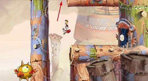 Za drzwiami zniszcz most i ponownie skocz na grzbiet potwora - Oczy węża (300 L, 3:00) | Ględzoce Groty | Rayman Origins - Rayman Origins - poradnik do gry