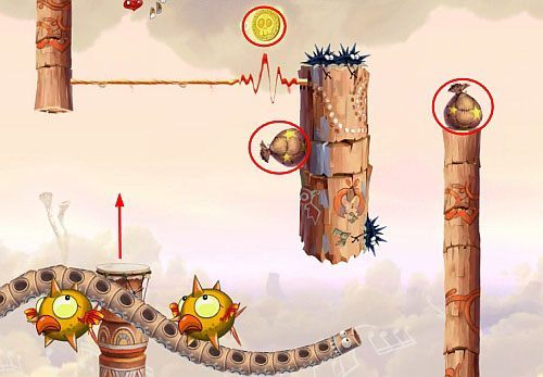 Uważając na rozpadające się chmury zdobądź S - Oczy węża (300 L, 3:00) | Ględzoce Groty | Rayman Origins - Rayman Origins - poradnik do gry