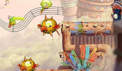 Za drzwiami znajdziesz ostatnią na tym poziomie klatkę z E - Oczy węża (300 L, 3:00) | Ględzoce Groty | Rayman Origins - Rayman Origins - poradnik do gry