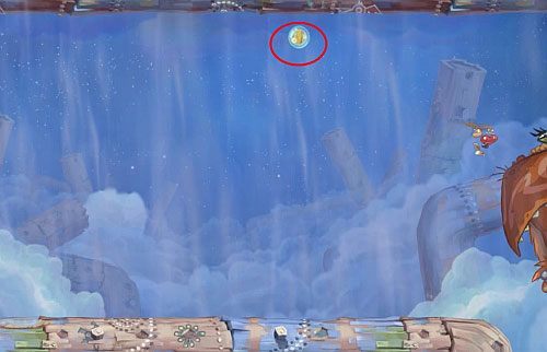 Boss zniszczy platformę więc Tobie pozostaje dalej szybować - Zbańkować drozda (100 L); Podkręcony skarb | Ględzoce Groty | Rayman Origins - Rayman Origins - poradnik do gry