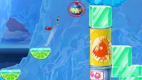 Przed drzwiami z okiem znajdziesz roślinkę (4 L) - Kapryśny owoc (300 L, 2:00) | Słodkie Jeziora | Rayman Origins - Rayman Origins - poradnik do gry