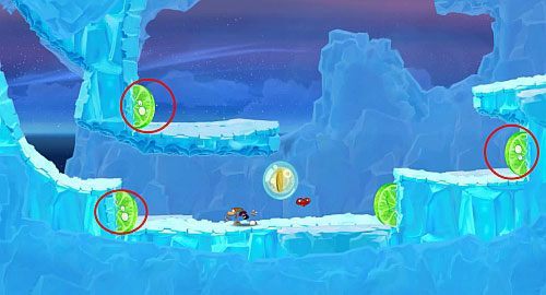 Za drzwiami zbierz LK i zacznij przebijać się w dół, a następnie w prawo, zbierając L - Kapryśny owoc (300 L, 2:00) | Słodkie Jeziora | Rayman Origins - Rayman Origins - poradnik do gry