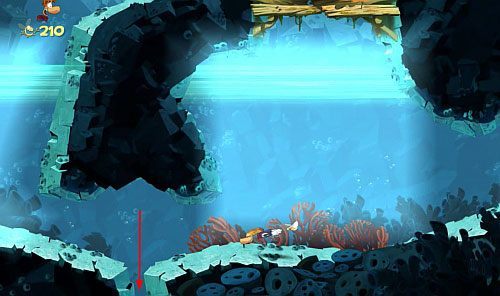 Za drzwiami, po drodze zbierz kilka L a dalej S - Skąd te kraby? (300 L, 1:30) | Straszliwa Otchłań | Rayman Origins - Rayman Origins - poradnik do gry