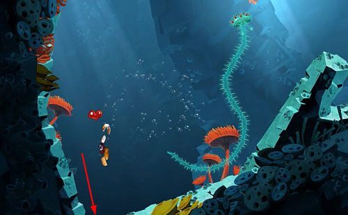 Po uwolnieniu Elektrun, pozbądź się kraba i zdobądź M, uważając na wysuwające się kolce ze ścian - Skąd te kraby? (300 L, 1:30) | Straszliwa Otchłań | Rayman Origins - Rayman Origins - poradnik do gry