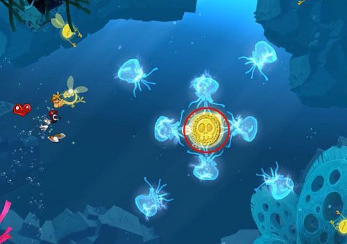 Za monetą, przy dnie, miniesz roślinkę (22 L) - Murray z Głębin (100 L); Ryzykowne ruiny | Straszliwa Otchłań | Rayman Origins - Rayman Origins - poradnik do gry