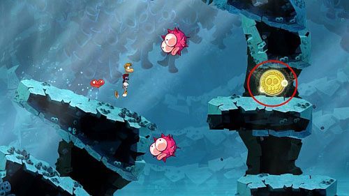 Kiedy wpadniesz ponownie do wody, trzymaj się dna, by minąć roślinkę - Murray z Głębin (100 L); Ryzykowne ruiny | Straszliwa Otchłań | Rayman Origins - Rayman Origins - poradnik do gry