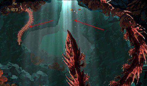Kiedy boss zacznie zawracać w lewej części pomieszczenia, przepłyń do prawej - Murray z Głębin (100 L); Ryzykowne ruiny | Straszliwa Otchłań | Rayman Origins - Rayman Origins - poradnik do gry