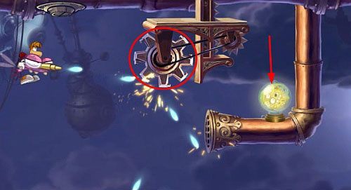 Będziesz też musiał niszczyć pewnego rodzaju baterie, wyładowań elektrycznych, blokujących dalszą drogę - Na skrzydłach burzy (300 L) | Humorzaste Chmury | Rayman Origins - Rayman Origins - poradnik do gry