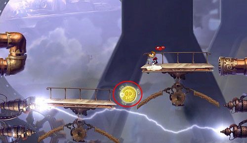 Dalej zjeżdżając po łańcuchach zbierz LK i L - Na szczycie Starego Gejzera (300 L, 1:30) | Humorzaste Chmury | Rayman Origins - Rayman Origins - poradnik do gry