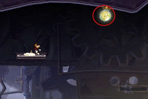 Kiedy dotrzesz do drzwi z okiem za nimi czeka ostatnia klatka z E - Roboty nie popełniają błędów (300 L, 2:35) | Humorzaste Chmury | Rayman Origins - Rayman Origins - poradnik do gry