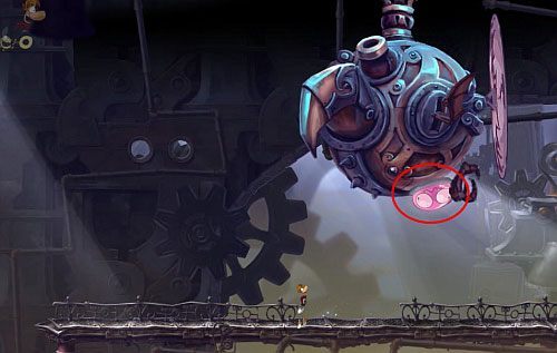 Po zniszczeniu bąbla, pojawi się wiatr, który wykorzystaj do szybowania, ponieważ za chwilę platforma na której stałeś zostanie zniszczona - Odkrycie; Wynoś się! | Humorzaste Chmury | Rayman Origins - Rayman Origins - poradnik do gry