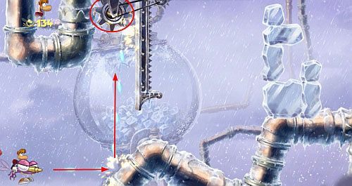 W pewnych momentach będziesz mógł ostrzelać sterowiec celując w silnik - Strzelanie do gwiazd (300L); Zbyt Cwana Świątynia | Humorzaste Chmury - Rayman Origins - poradnik do gry