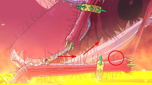 Po zniszczeniu bąbla znajdziesz się na głowie stwora - Chrapiące Drzewo - Kraina Żywych Umarlaków | Chrapiące Drzewo | Rayman Origins - Rayman Origins - poradnik do gry