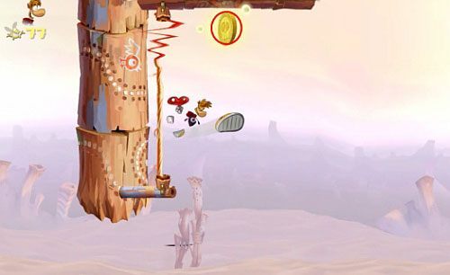 Przed następną struną znajdziesz roślinkę (2 L) - Szalone odbijanie (300 L, 1:30) | Pustynia Dijirdów | Rayman Origins - Rayman Origins - poradnik do gry