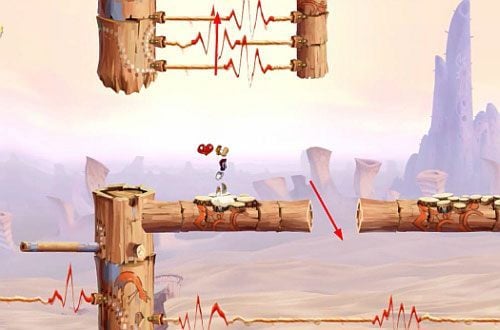 Przed samymi drzwiami z okiem znajdziesz Żalumek (3 L) - Szalone odbijanie (300 L, 1:30) | Pustynia Dijirdów | Rayman Origins - Rayman Origins - poradnik do gry