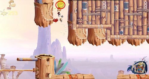 Oraz bęben do naskoczenia pod mostem, który zniszcz (10 L) - Szalone odbijanie (300 L, 1:30) | Pustynia Dijirdów | Rayman Origins - Rayman Origins - poradnik do gry