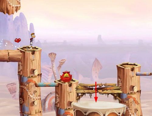 Po uwolnieniu nimfy odblokujesz zdolność szybowania - Szalone odbijanie (300 L, 1:30) | Pustynia Dijirdów | Rayman Origins - Rayman Origins - poradnik do gry