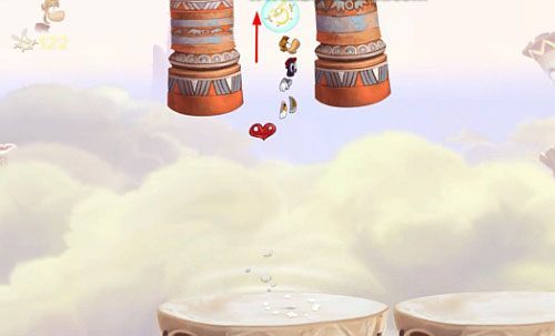 Na następnym bębnie zrób dokładnie to samo, by dotrzeć do S w butelce - Wiatr albo przewóz (300 L, 2:20) | Pustynia Dijirdów | Rayman Origins - Rayman Origins - poradnik do gry