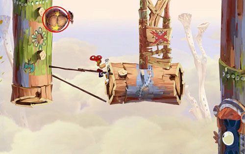 W następnym pomieszczeniu, szybując zbierzesz LK, kilkanaście L oraz M - Wiatr albo przewóz (300 L, 2:20) | Pustynia Dijirdów | Rayman Origins - Rayman Origins - poradnik do gry