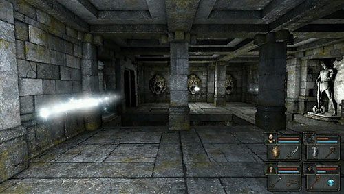 Gdy tylko wejdziesz do pomieszczenia, demoniczne głowy po drugiej stronie zaczną wypluwać świetliste pociski - Poziom 7 - Ancient Chambers (Starożytne Komory) | Opis przejścia | Dragon Age II - Legend of Grimrock - poradnik do gry