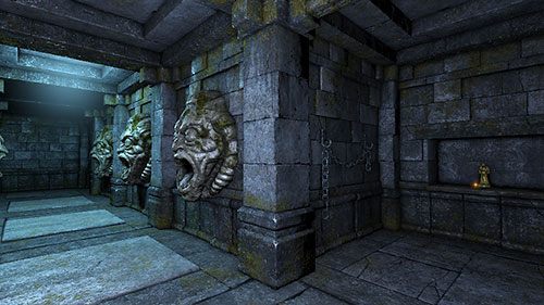 Zanim opuścisz korytarz z demonicznymi głowami, zbadaj południową ścianę w poszukiwaniu kamienia z wyrytym runicznym symbolem - Poziomy 11-13: The Tomb (Grobowiec), The Prison (Więzienie), The Cementery (Cmentarzysko) | Opis przejścia - Legend of Grimrock - poradnik do gry