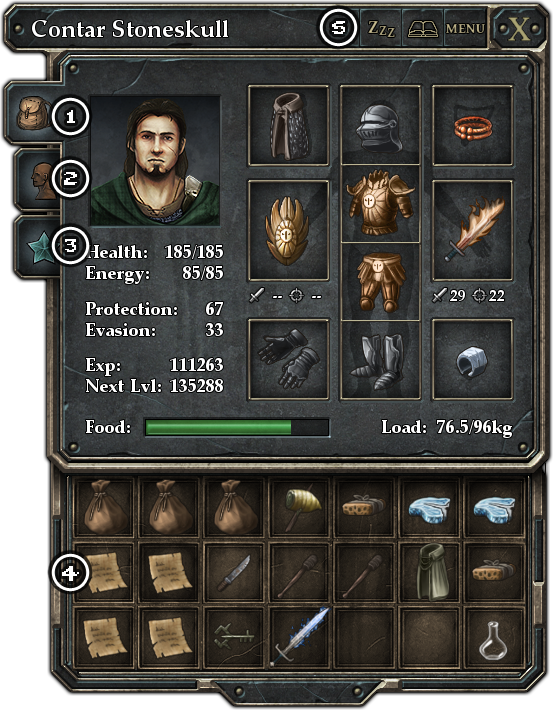 Na karcie postaci znajdziemy - Karta postaci | Interfejs Użytkownika | Dragon Age II Dziedzictwo - Legend of Grimrock - poradnik do gry