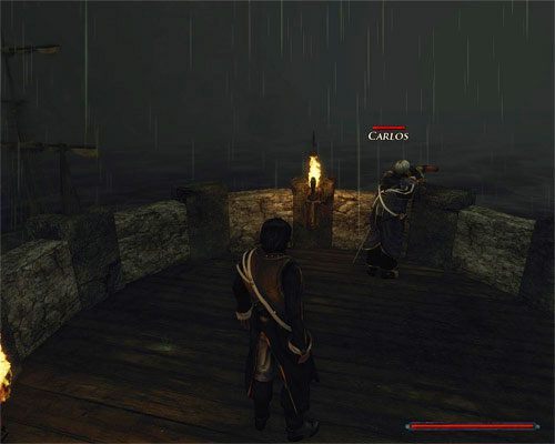 Carlos ogląda przez lunetę wyczyny Krakena. - Spotkaj się z komendantem! | Zadania - Caldera | Risen 2 Mroczne Wody - Risen 2: Mroczne wody - poradnik do gry