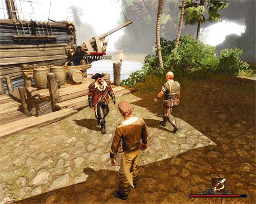 Berbeluch i Stalowobrody spotkają się na placu przed karczmą. - W oczekiwaniu na rum | Zadania - Tacarigua | Risen 2 Mroczne Wody - Risen 2: Mroczne wody - poradnik do gry