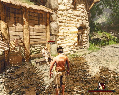 Ciuchy możesz kupić u Cartera, o ile dowiesz się wcześniej, że żołnierz nimi handluje. - Wytrzymałe ubranie | Zadania - Tacarigua | Risen 2 Mroczne Wody - Risen 2: Mroczne wody - poradnik do gry