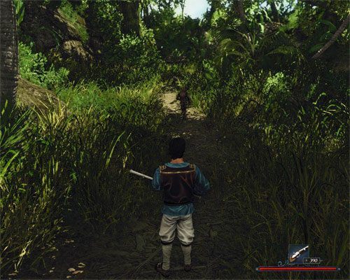 Ranapiri pobiegnie przodem. Jeśli natknie się na jakichś wrogów, od razu ich zaatakuje. - Idź za Ranapirim do dżungli | Zadania - Wybrzeże Ostrzy | Risen 2 Mroczne Wody - Risen 2: Mroczne wody - poradnik do gry