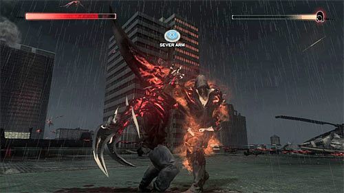 Zaczekaj aż Mercer wykona większy skok w Twoją stronę i zablokuj go przytrzymując przycisk RB (screen 1) - 31 - FINAŁ - Murder Your Maker | Główny wątek fabularny Prototype 2 - Prototype 2 - poradnik do gry