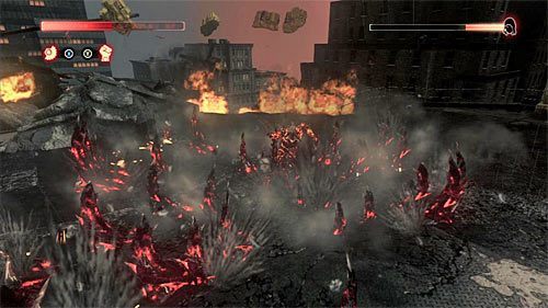 W celu zadawania Mercerowi obrażeń w dalszym ciągu warto jest korzystać z pięści-młotów, przy czym niekoniecznie musisz polegać wyłącznie na ładowanym ataku z powietrza, gdyż równie dobrze możesz wyprowadzać zwykłe ataki z użyciem tej mocy - 31 - FINAŁ - Murder Your Maker | Główny wątek fabularny Prototype 2 - Prototype 2 - poradnik do gry